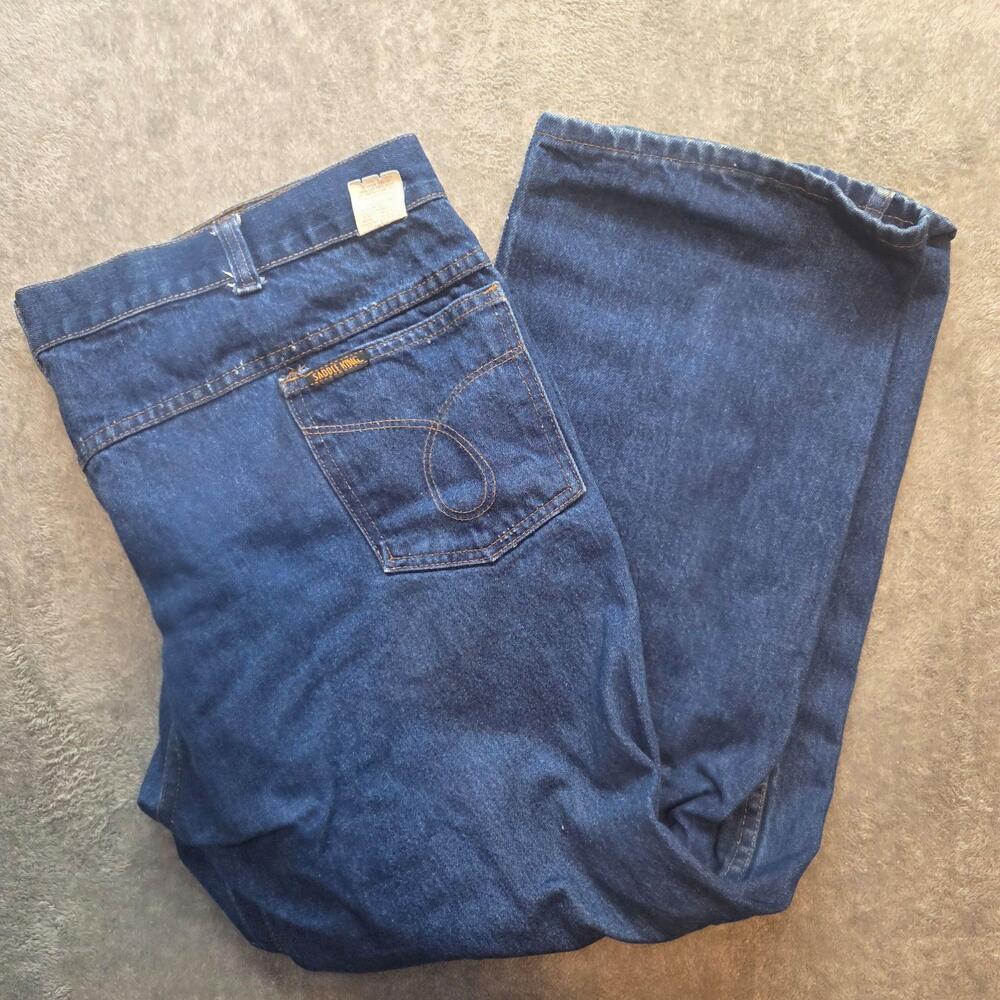 Saddle King Jeans Mens 44x30 Blue Medium Wash Relaxed Fit Straight Leg Denim VTG